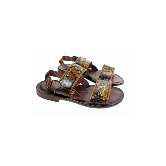 Enzo Brown Italian Men Leather Sandals Shoes main image 4